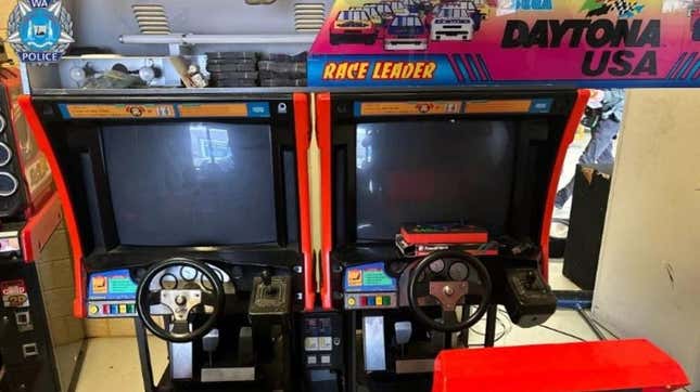 A Daytona USA cabinet was raided by police. 