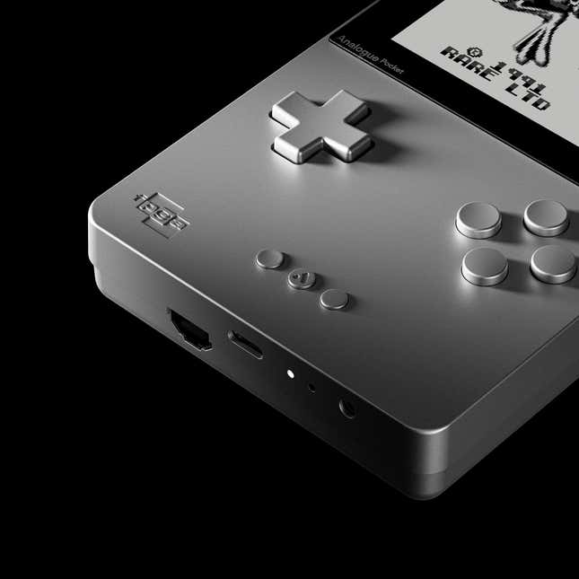 Close up shows the Analogue Pocket Aluminum edition's buttons.