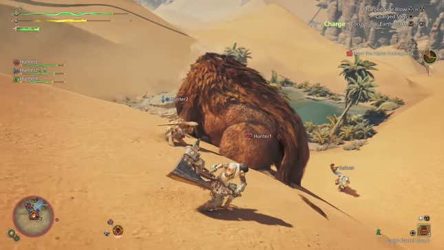 A screenshot of Monster Hunter Wilds showing multiplayer gameplay from Gamescom.